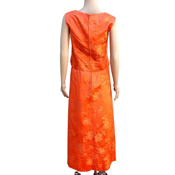 60s Vintage Maxi Skirt Set Size 4 Orange Silk Brocade Made in Hong Kong NWOT DOS - Picture 4 of 13
